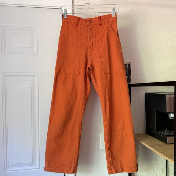 BIG BUD PRESS rust orange denim cotton high rise elastic...